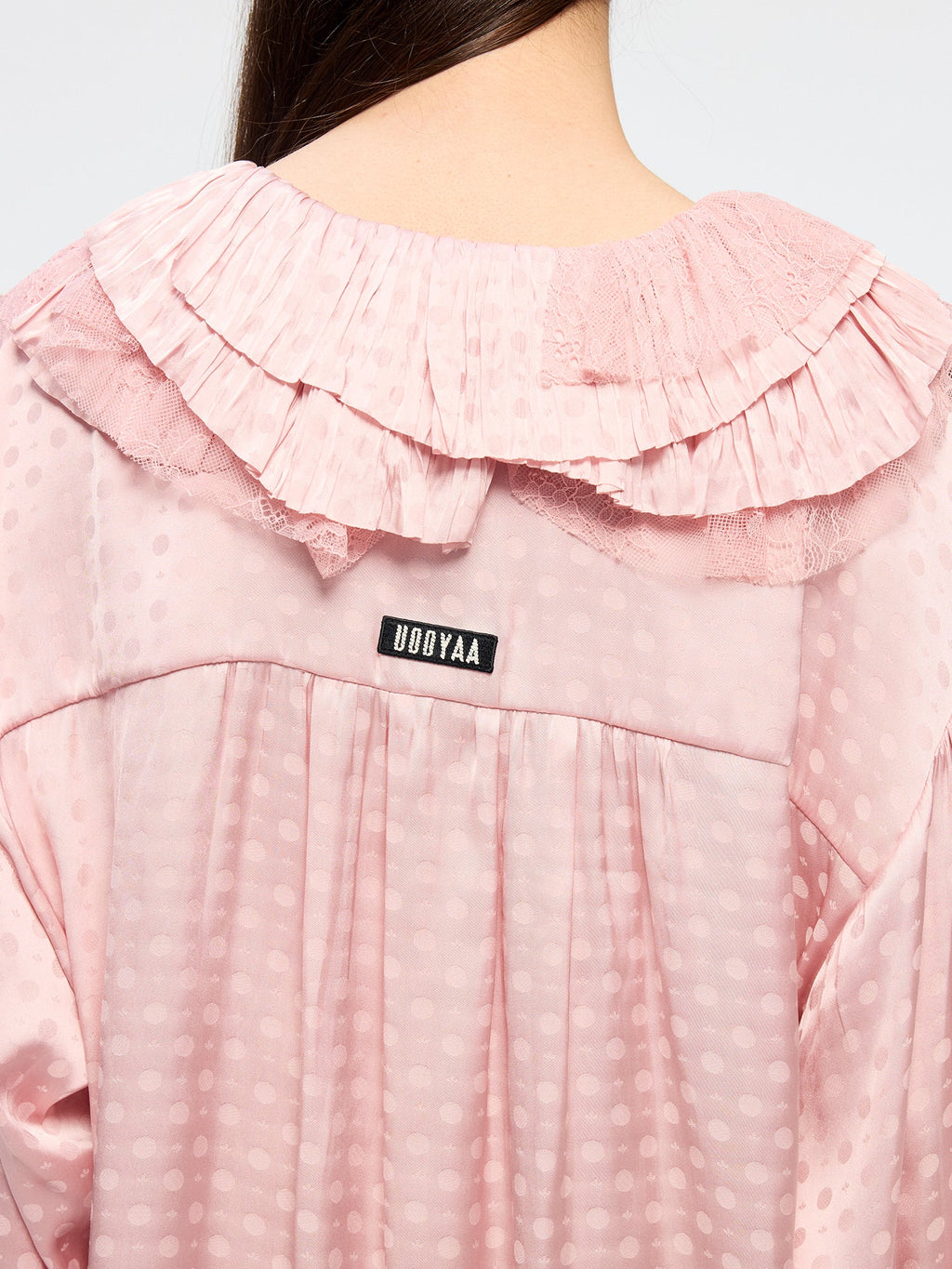 Lace patchwork ruffle collar jacquard shirt