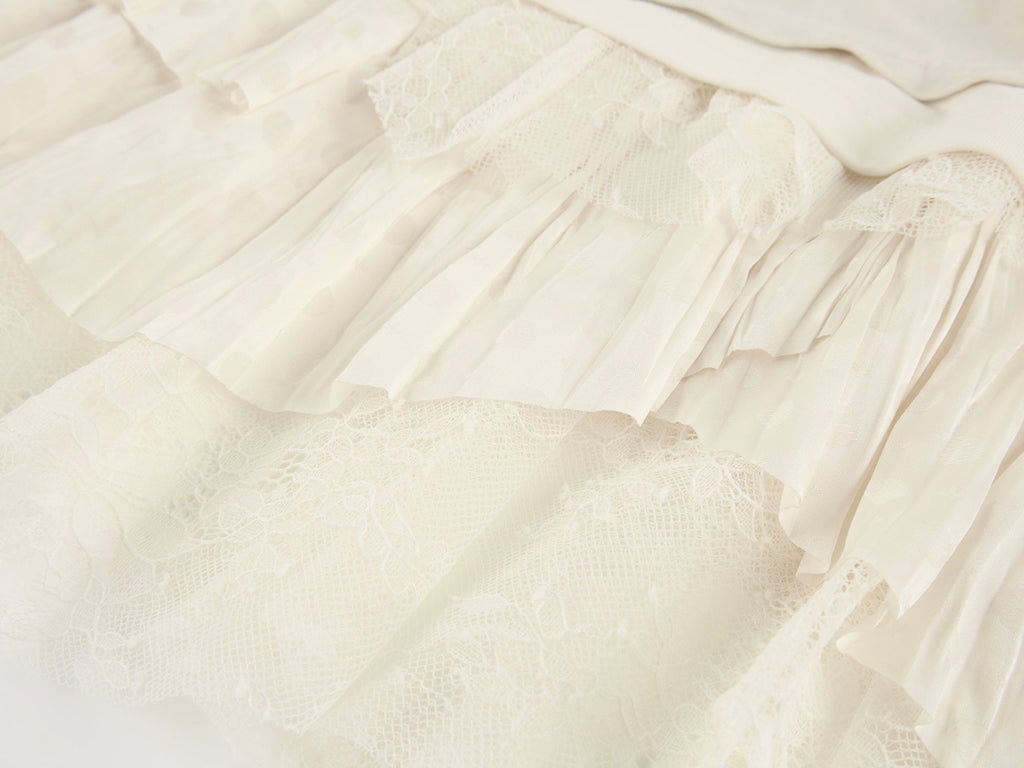 Lace tiered skirt patchwork mock-layer print t-shirt