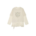 Lace tiered skirt patchwork mock-layer print t-shirt