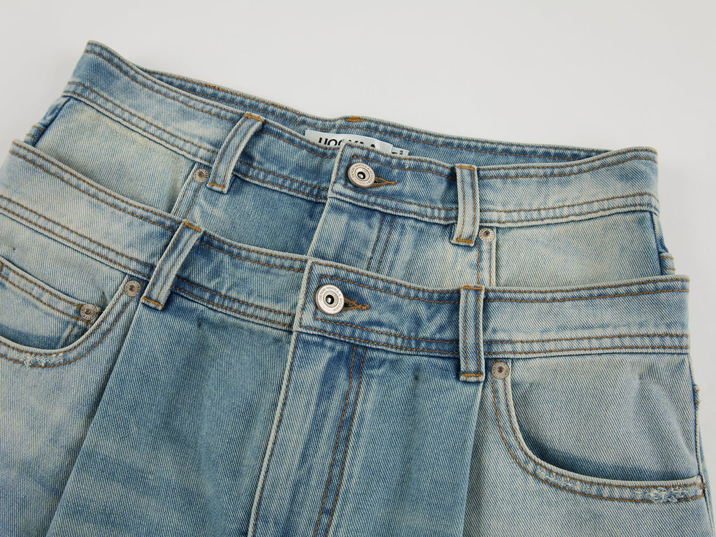Detachable double waist denim skirt