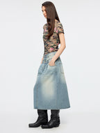 Detachable double waist denim skirt