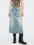 Detachable double waist denim skirt