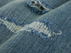 Distressed patchwork denim skirt