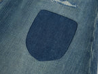 Distressed patchwork denim skirt