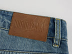 Distressed patchwork denim skirt
