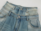 Detachable double waist curved jeans