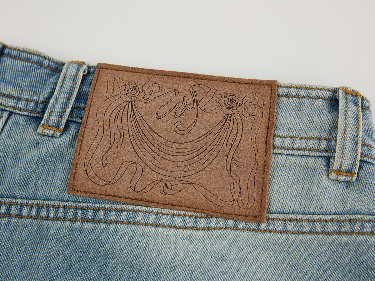 Detachable double waist curved jeans