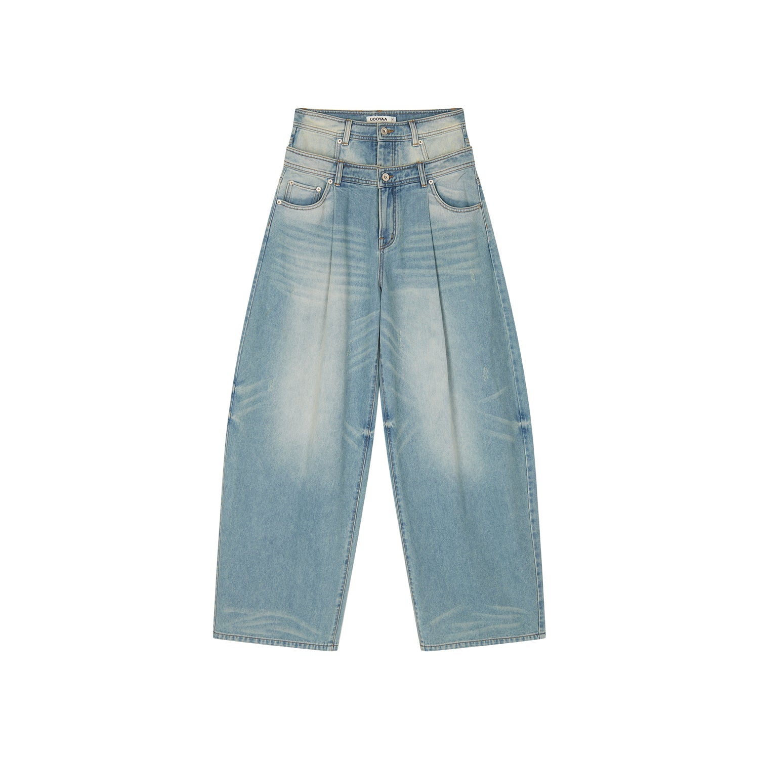 Detachable double waist curved jeans