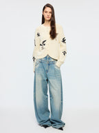 Detachable double waist curved jeans