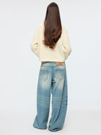 Detachable double waist curved jeans