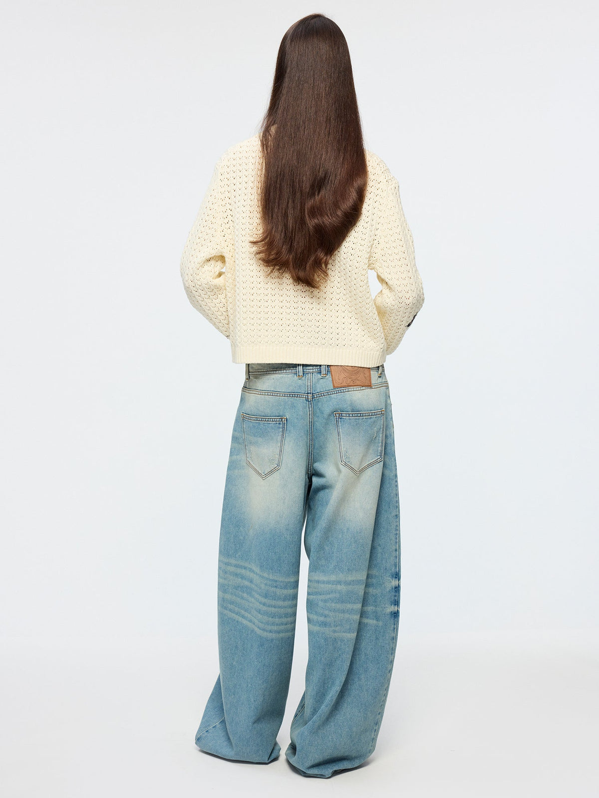 Detachable double waist curved jeans