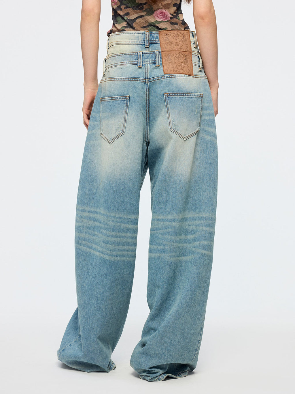 Detachable double waist curved jeans