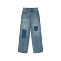 Distressed patchwork jeans