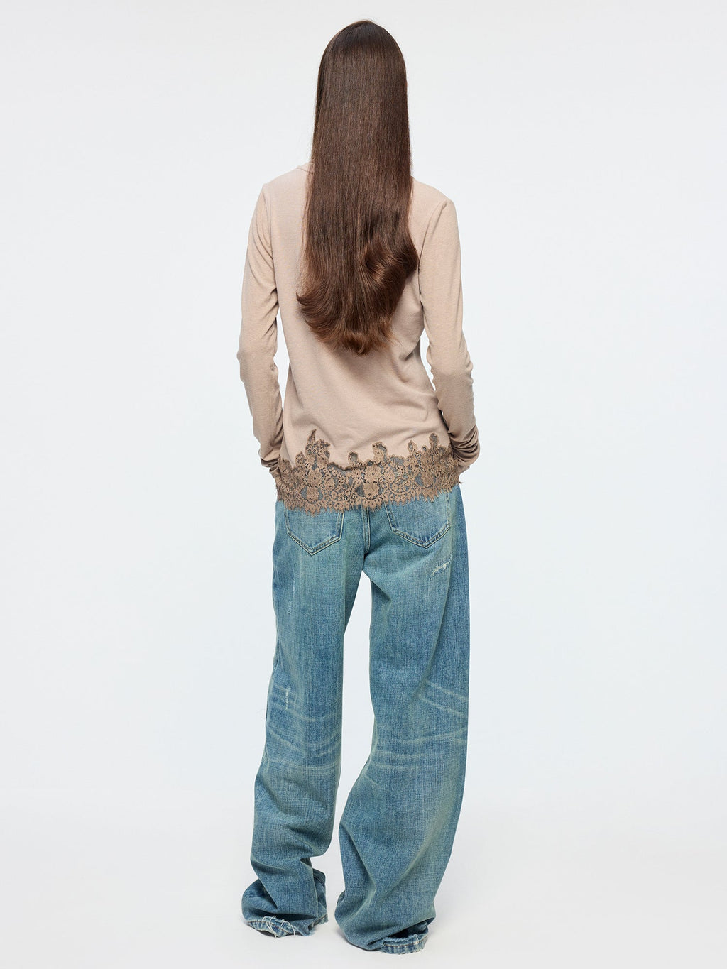 Distressed patchwork jeans