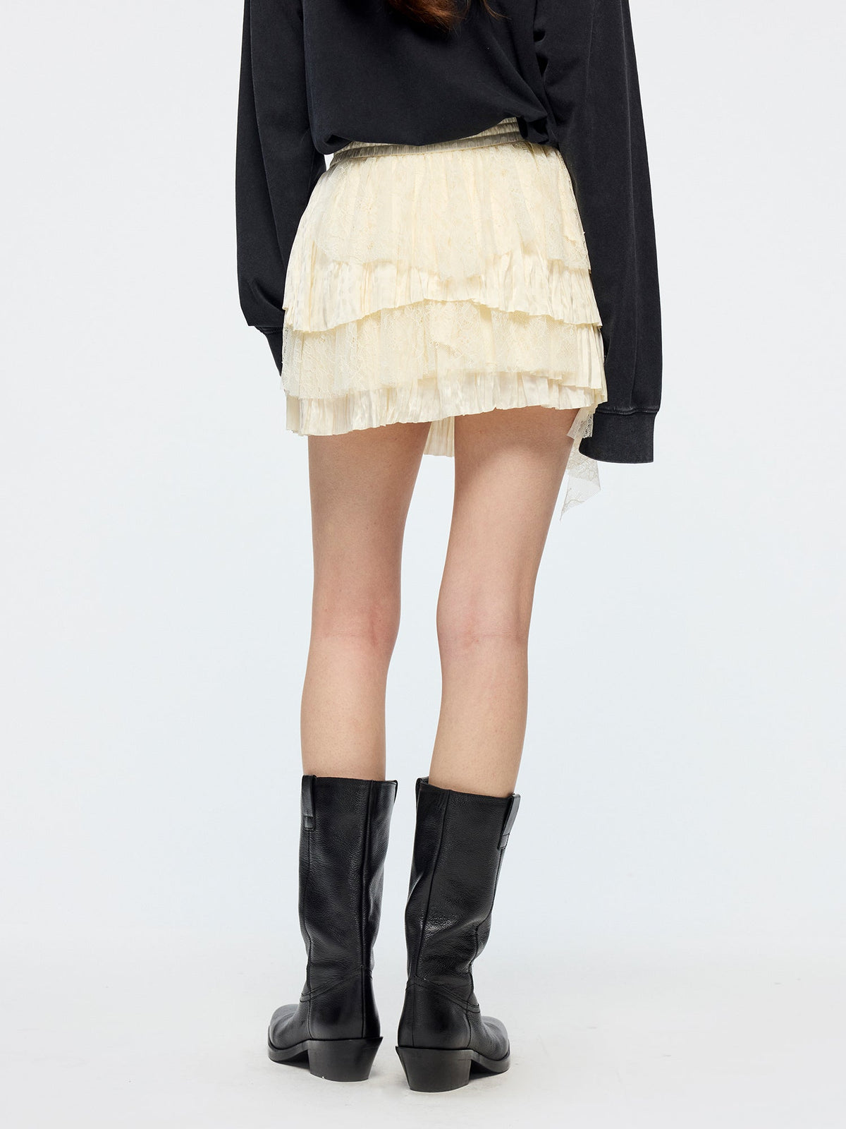 Lace patchwork tiered skirt