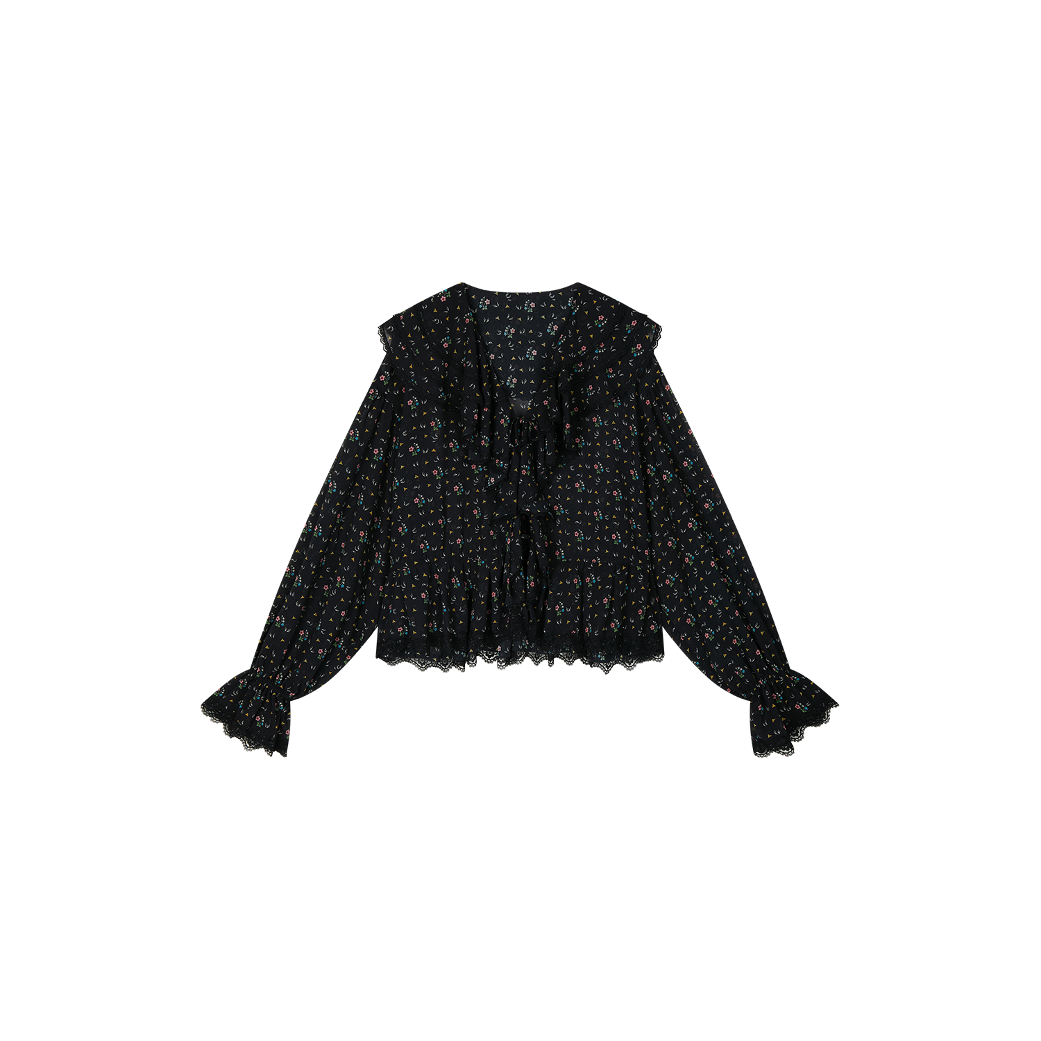 Floral ruffle tie neck shirt