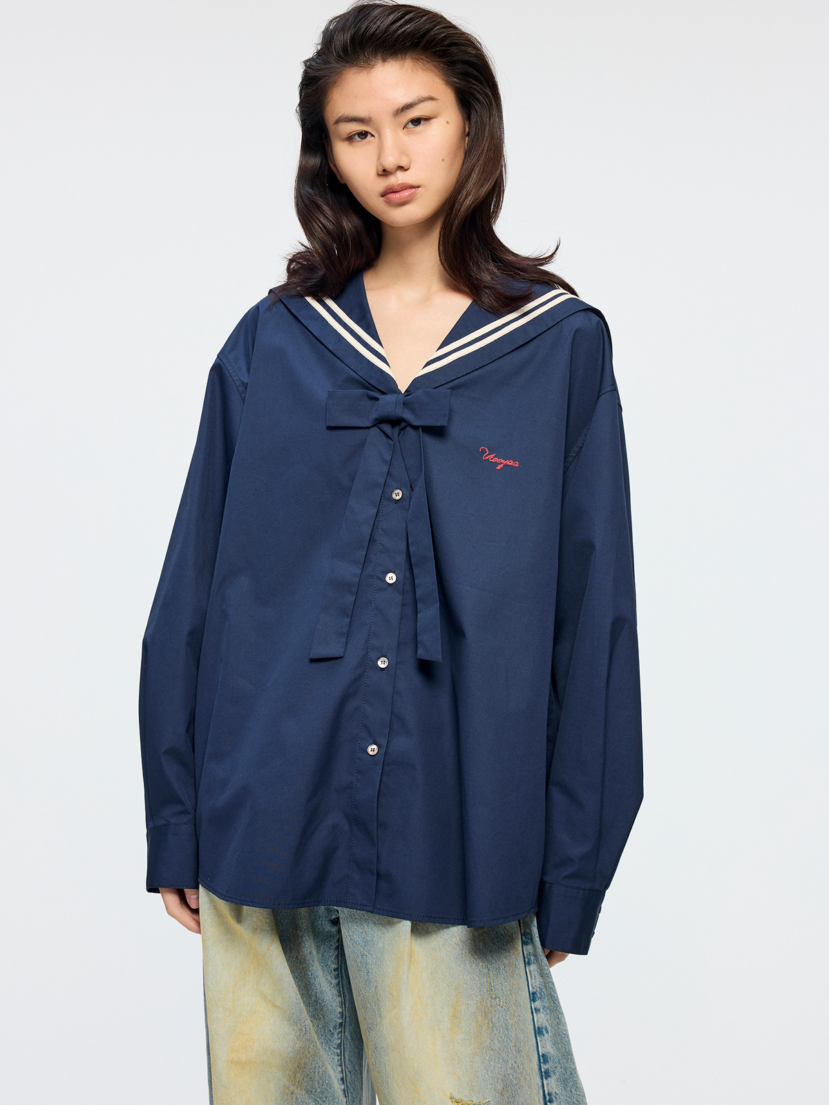 Bow sailor collar shirt