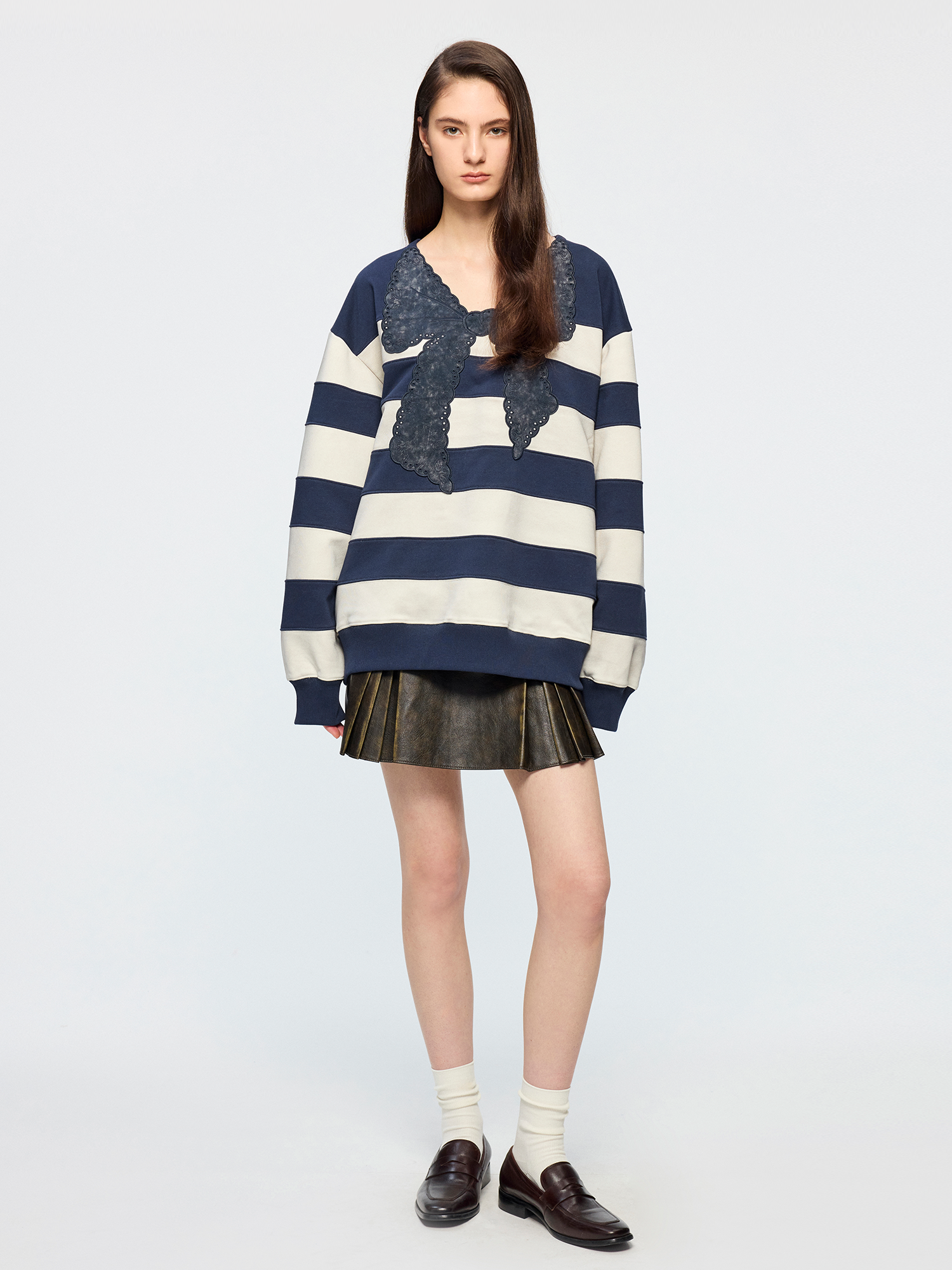 Breton stripe bow sweatshirt