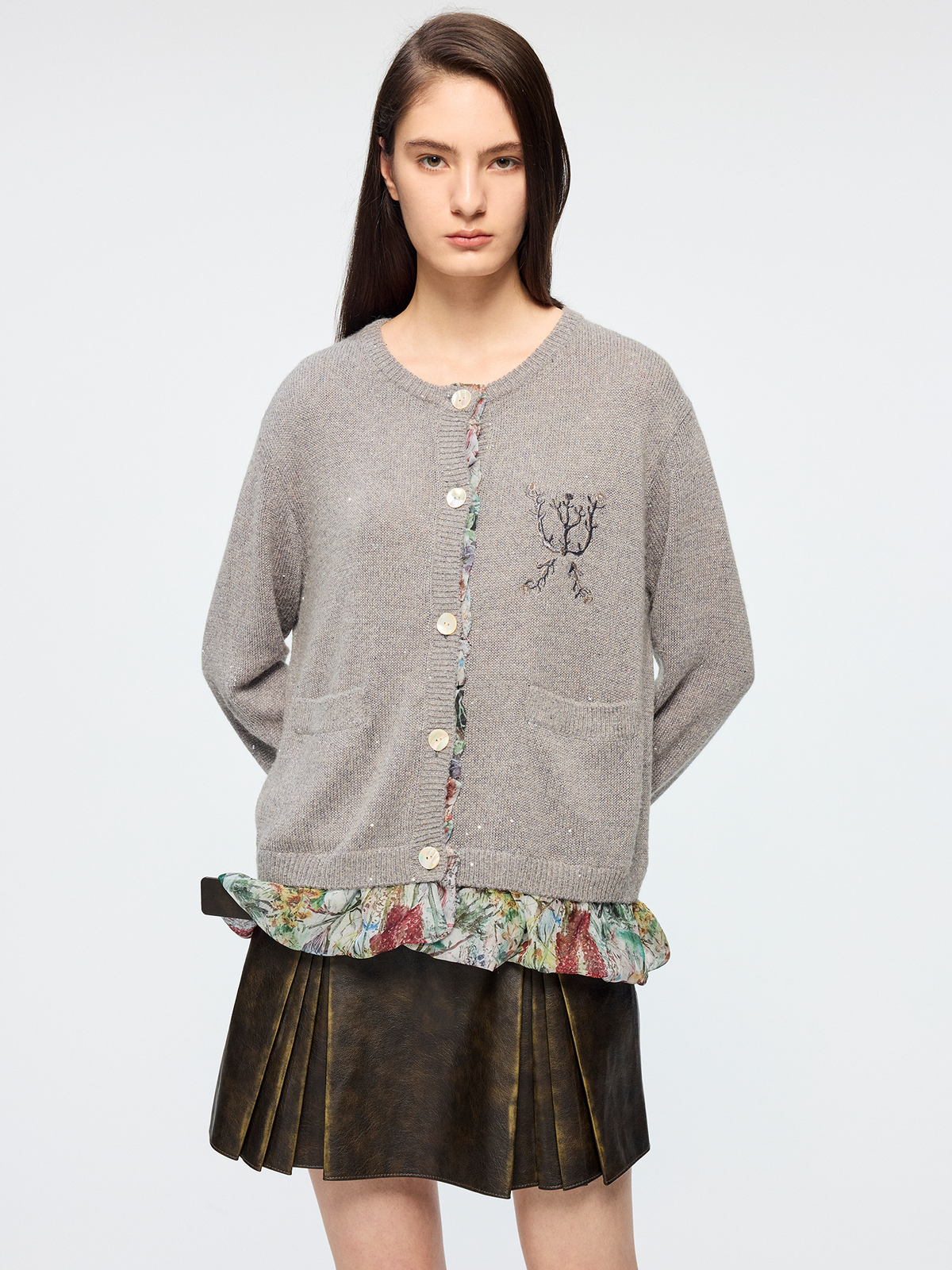 Exposed lining cardigan