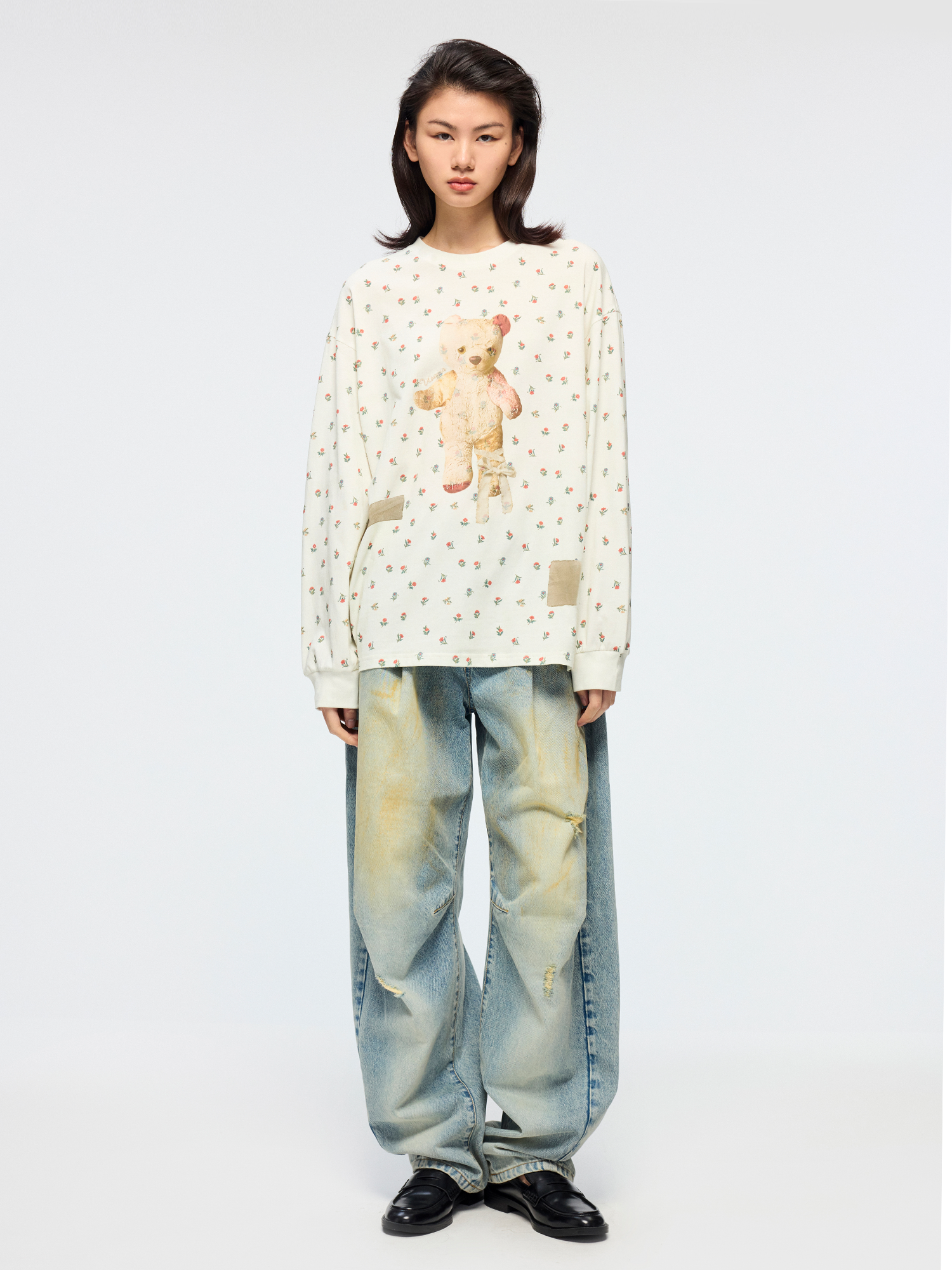 Floral bear old toy long sleeve T shirt