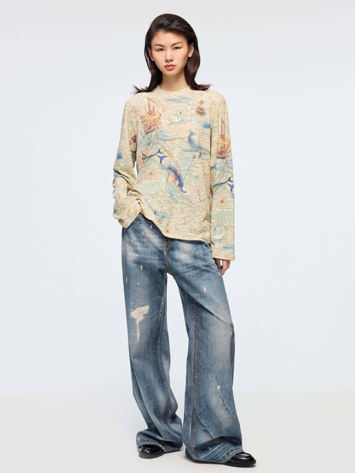 Vintage map long sleeve T shirt