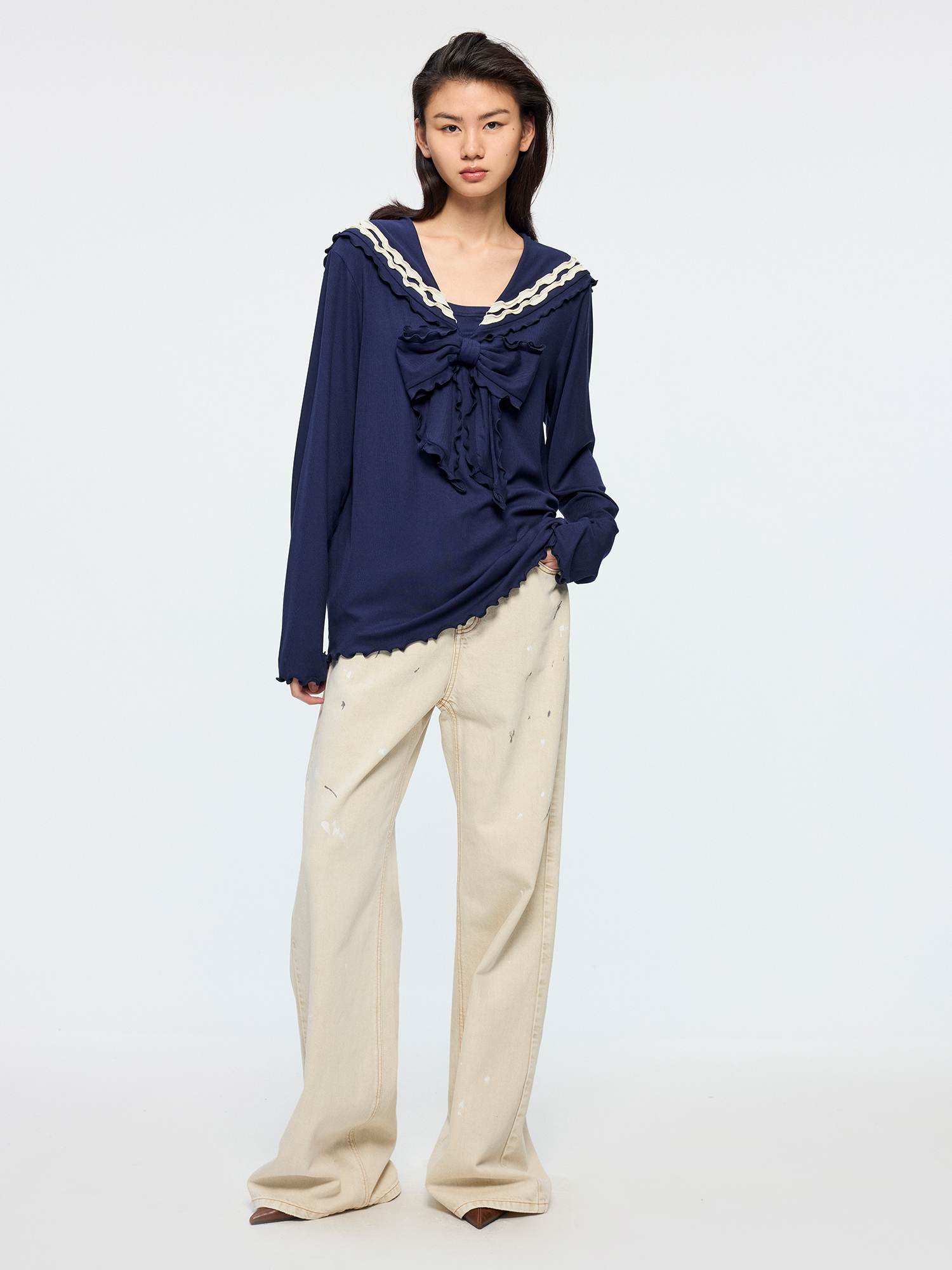 Sailor collar bow T shirt