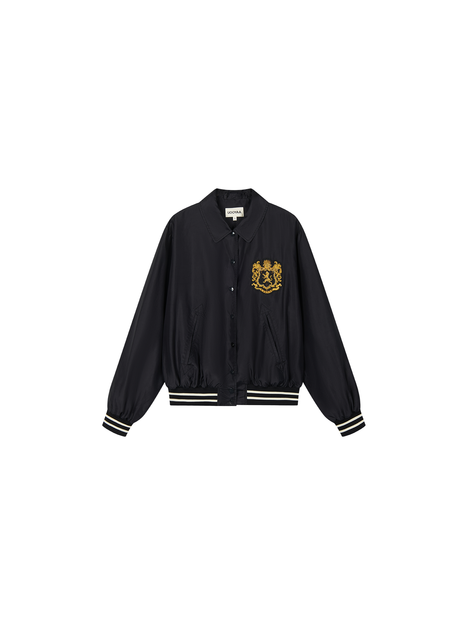 Silk taffeta collegiate varsity jacket