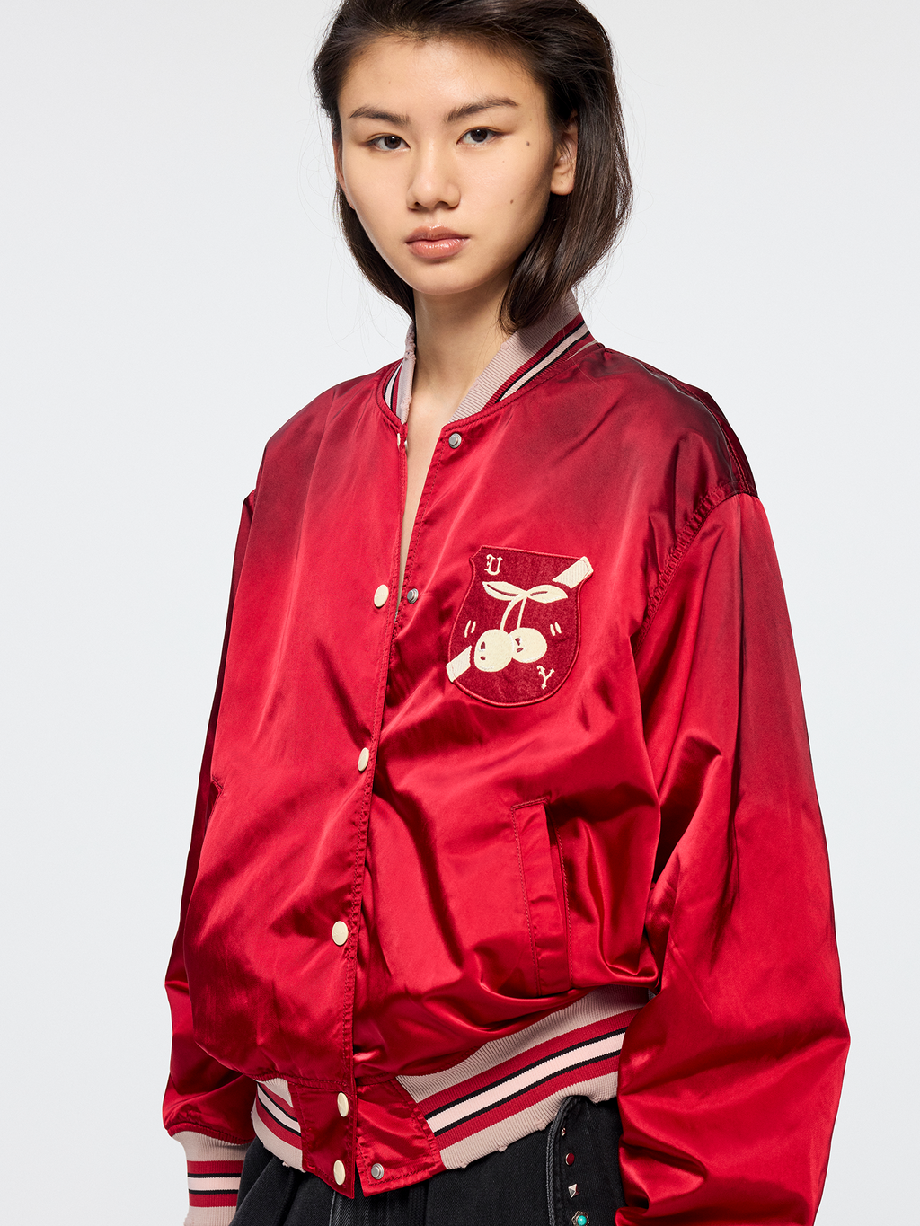 Sporty cherry vintage bomber jacket