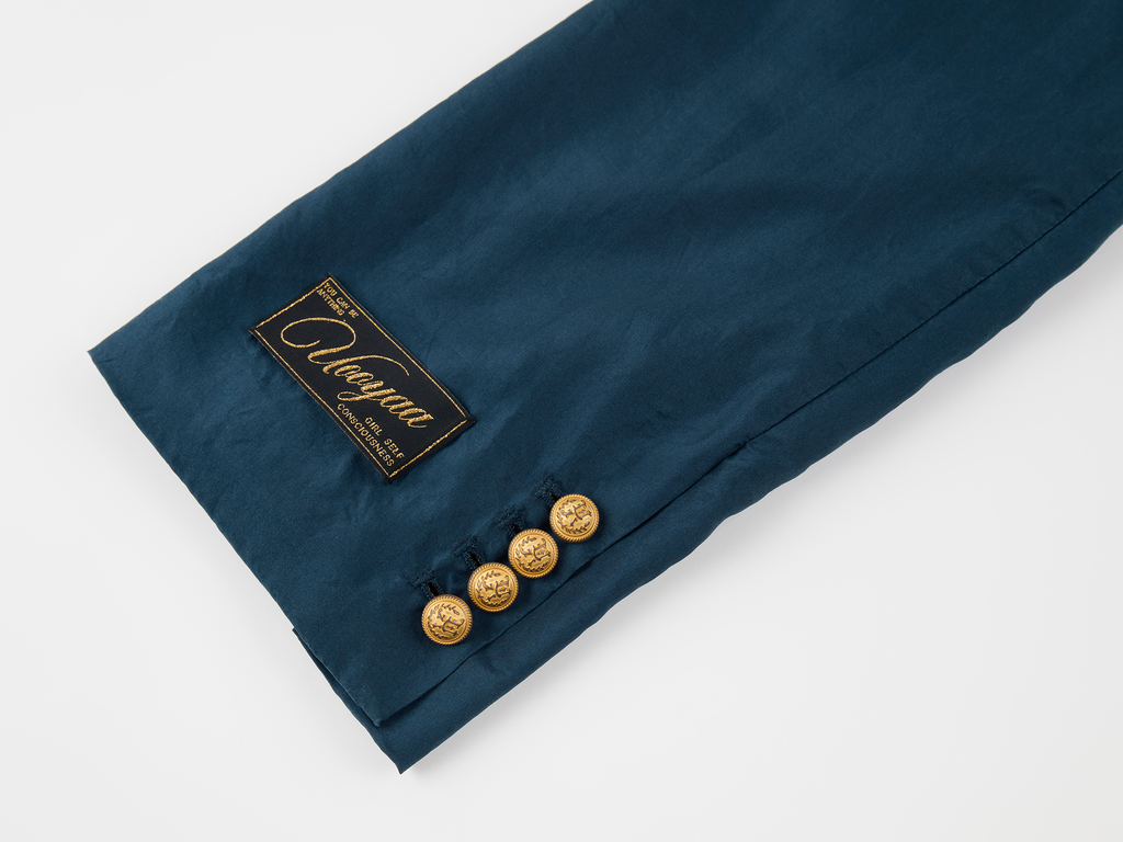Silk taffeta peak lapel double breasted blazer