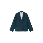 Silk taffeta peak lapel double breasted blazer