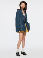 Silk taffeta peak lapel double breasted blazer