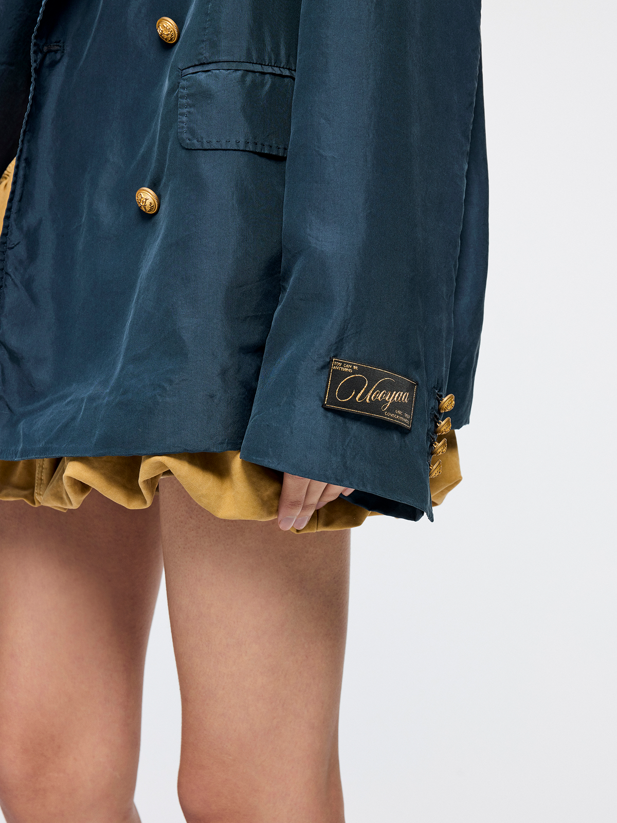 Silk taffeta peak lapel double breasted blazer