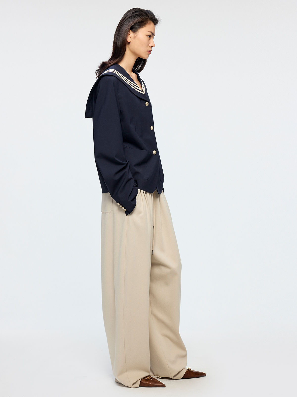 Machine washable wool sailor collar blazer
