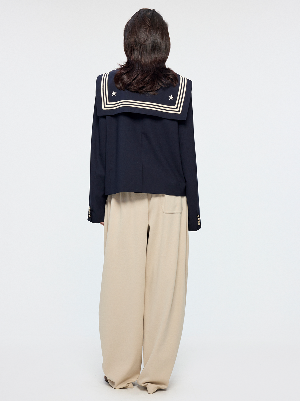 Machine washable wool sailor collar blazer