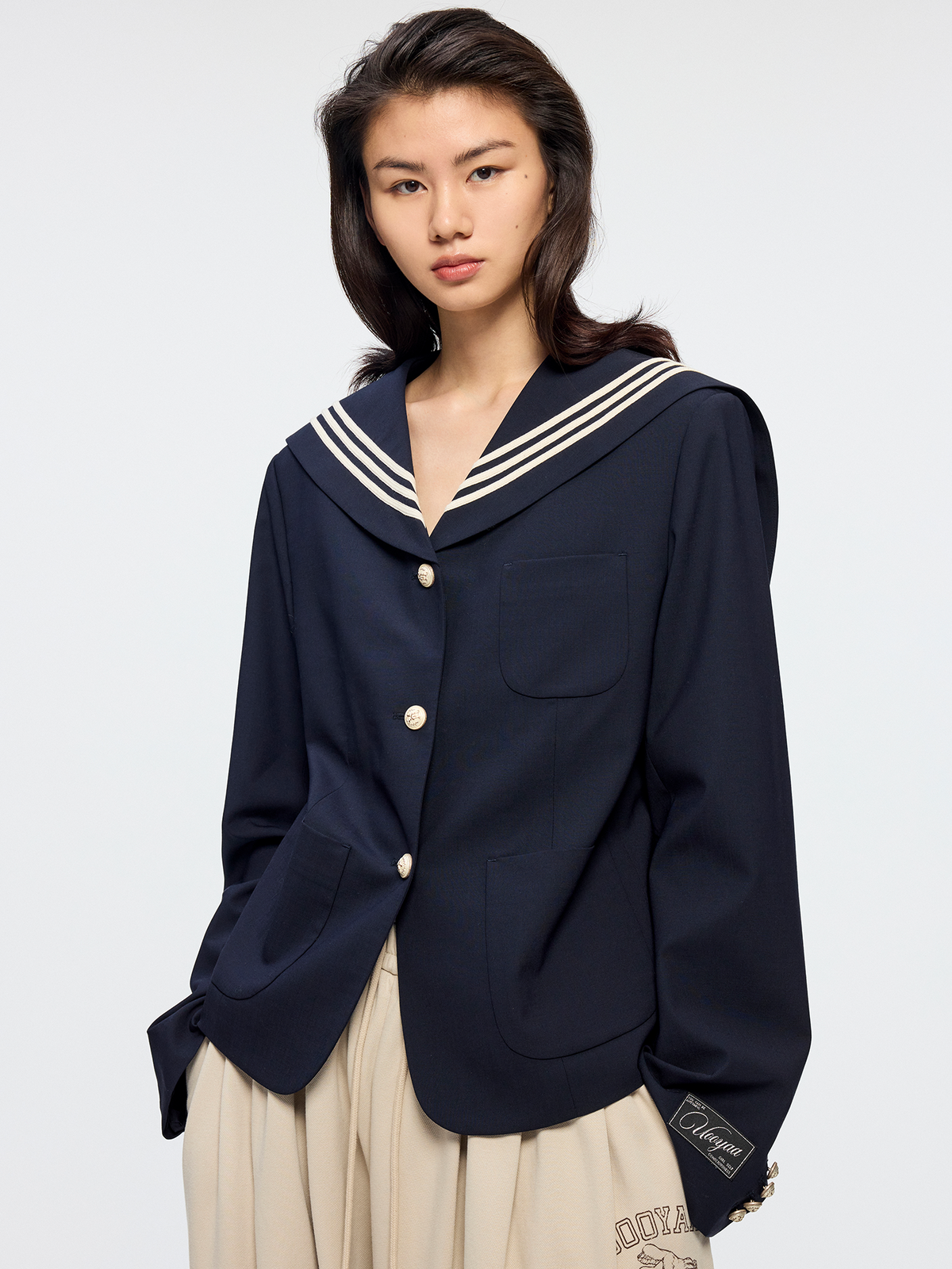 Machine washable wool sailor collar blazer