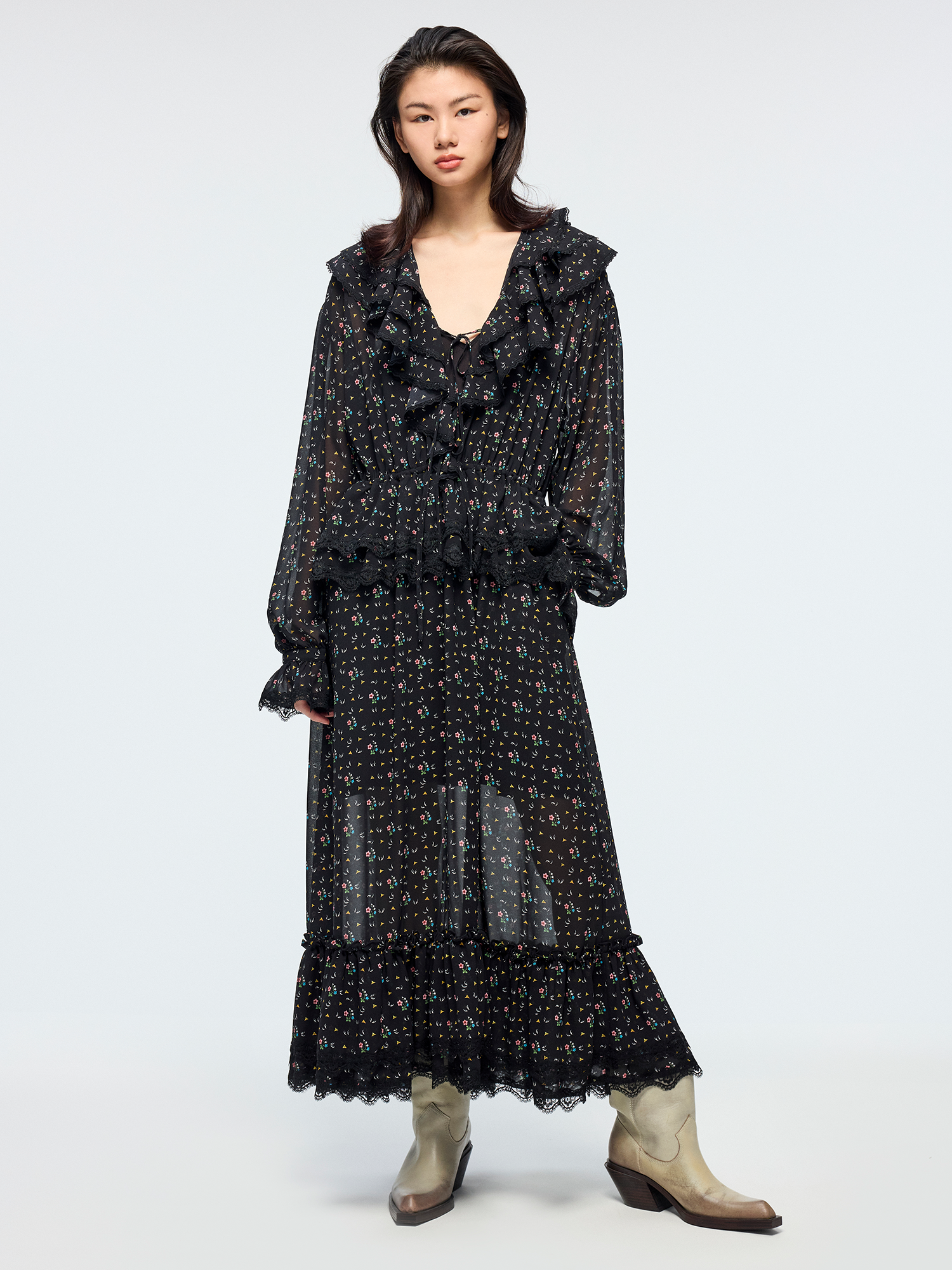 Floral ruffle tiered dress