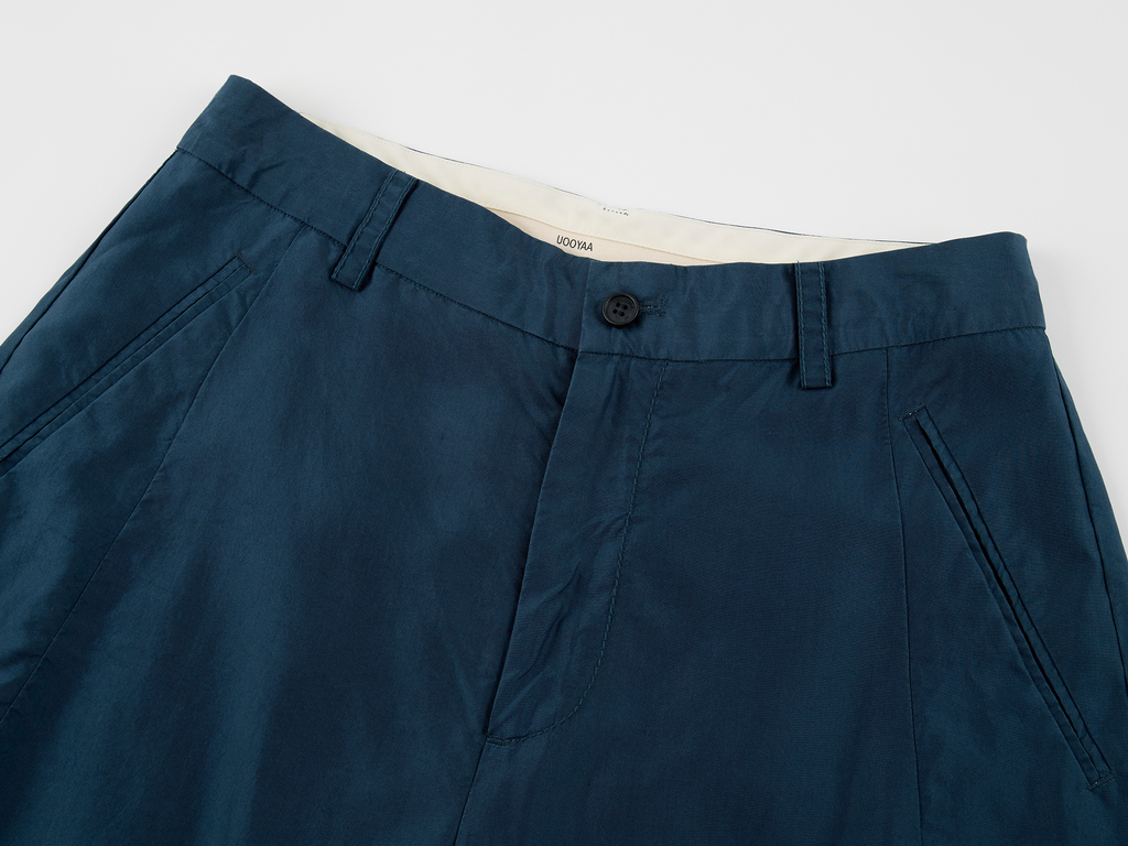 Silk taffeta curved leg trousers