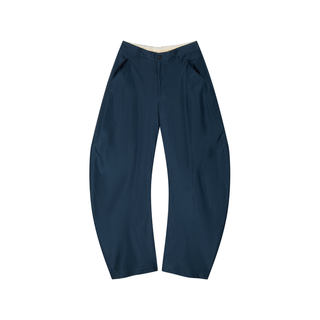 Silk taffeta curved leg trousers