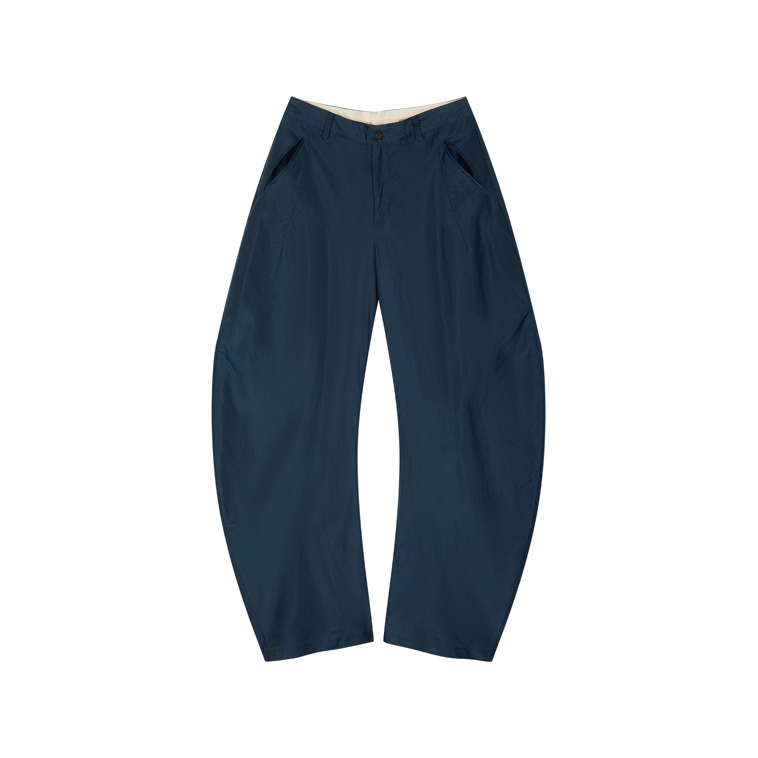 Silk taffeta curved leg trousers