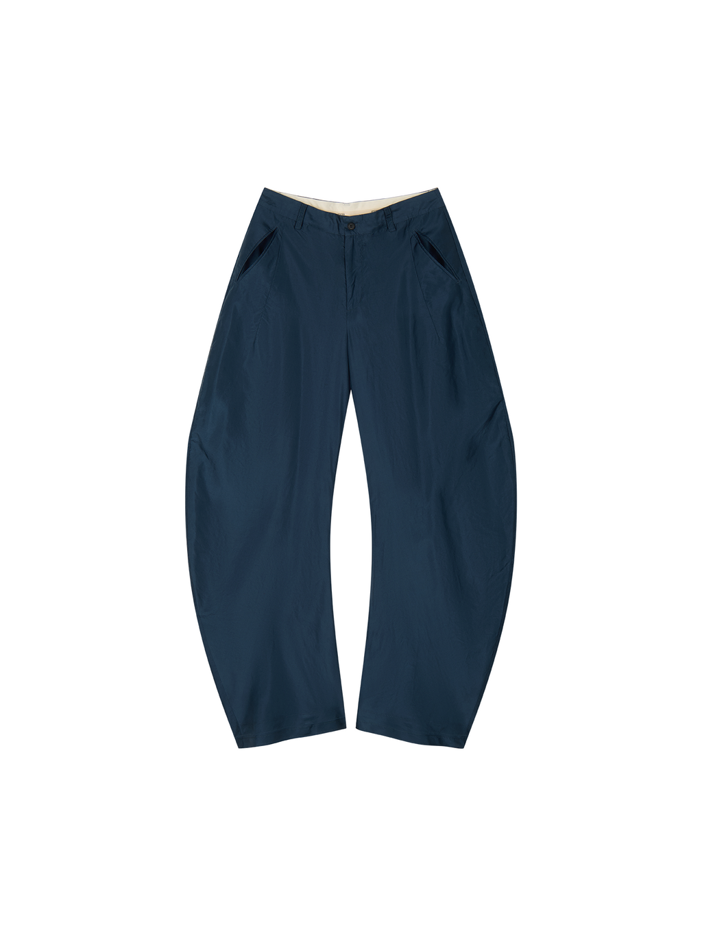 Silk taffeta curved leg trousers