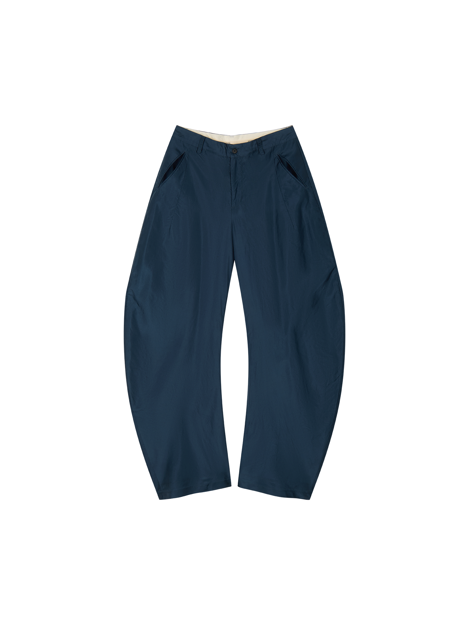 Silk taffeta curved leg trousers