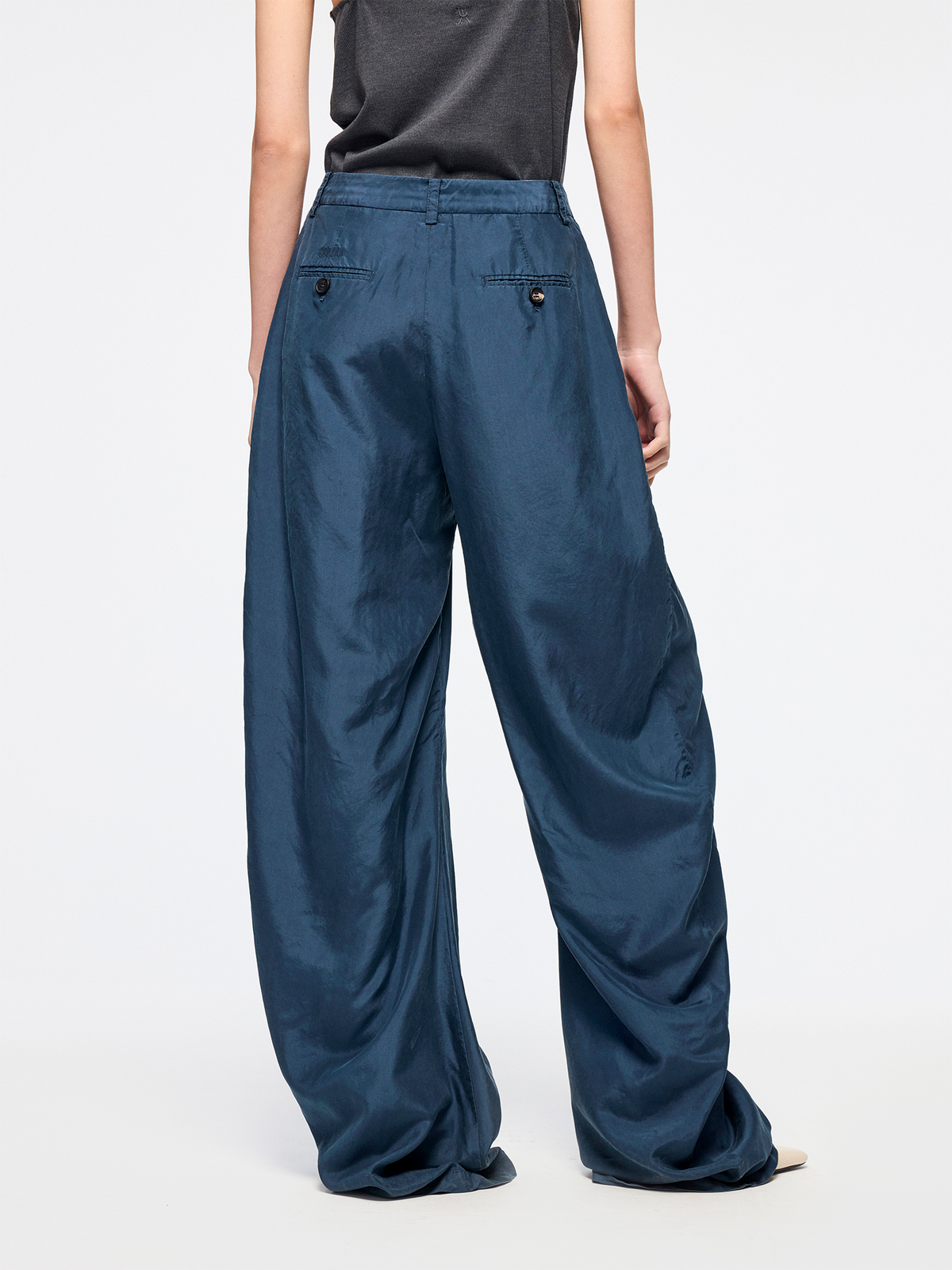 Silk taffeta curved leg trousers