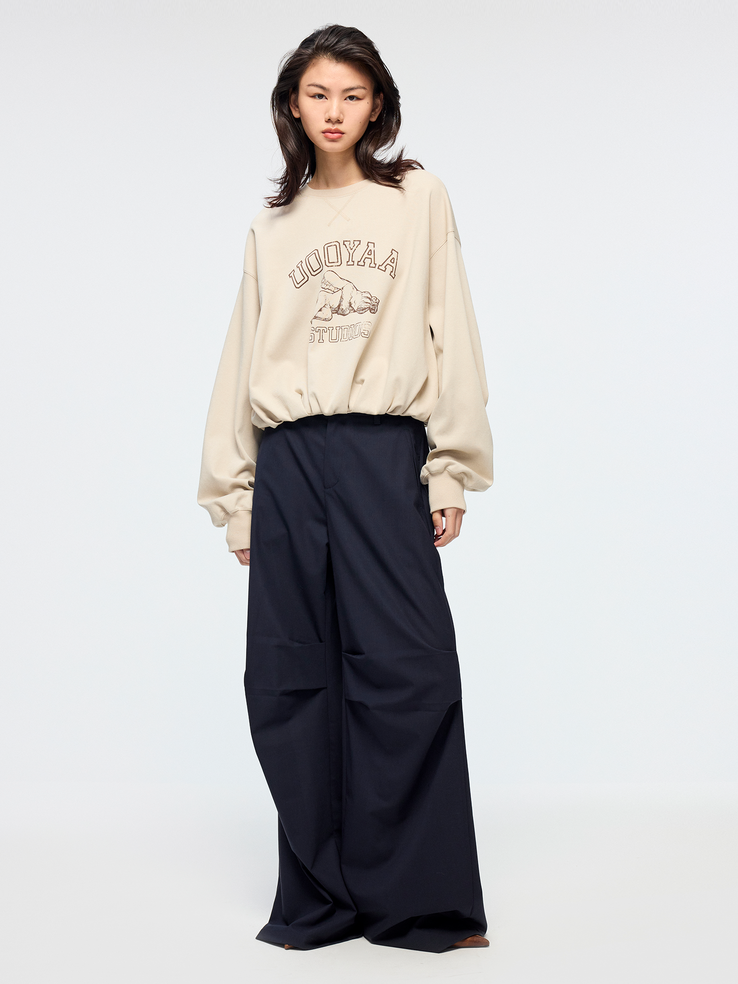 Machine washable wool pleated trousers