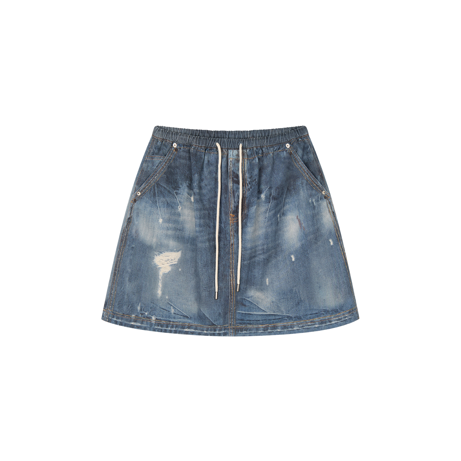 Surreal optical illusion denim mini skirt