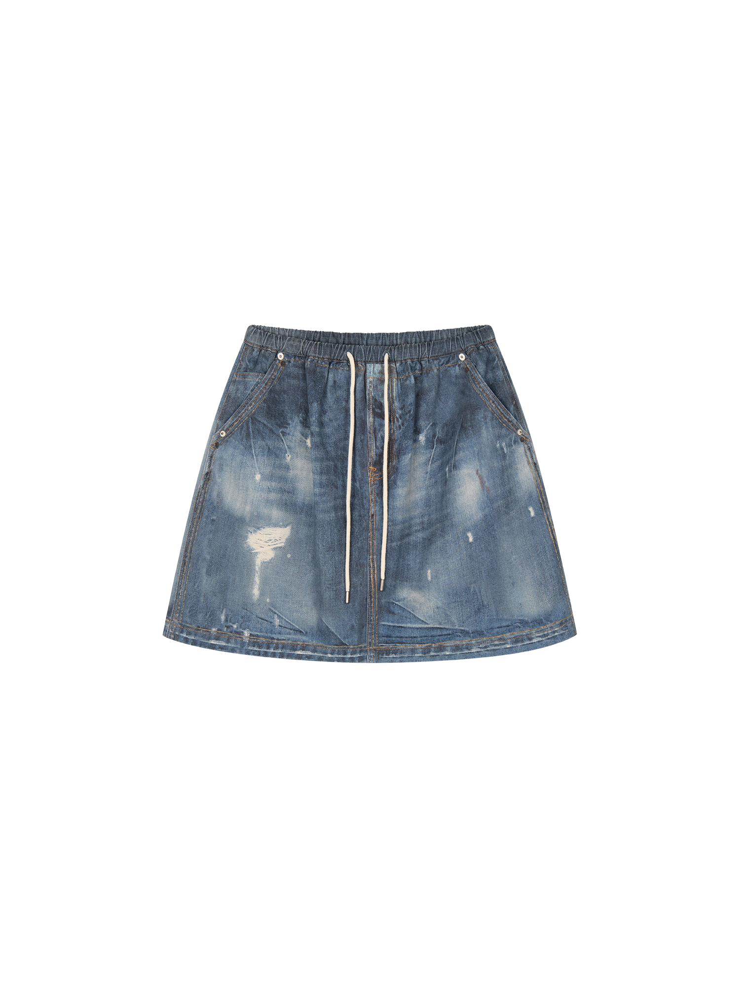 Surreal optical illusion denim mini skirt