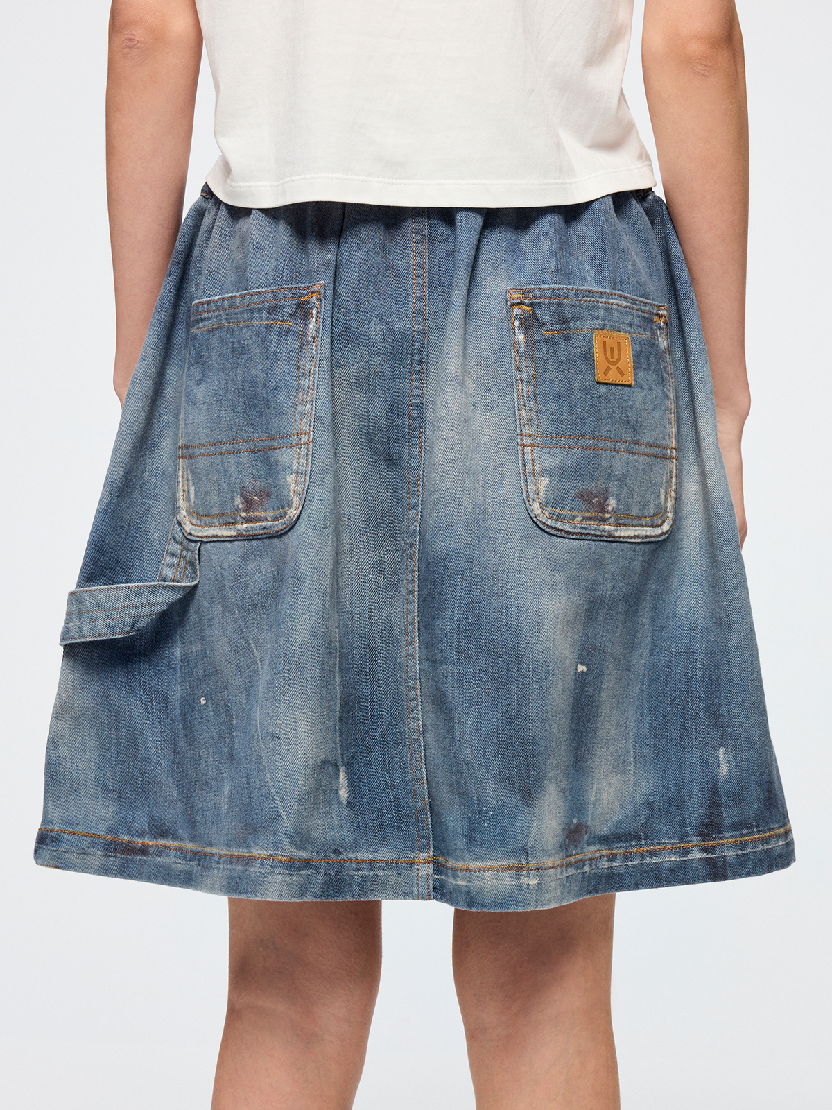 Surreal optical illusion denim mini skirt