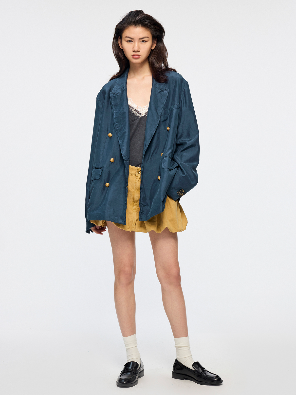 Hand tie dyed paperbag denim skirt
