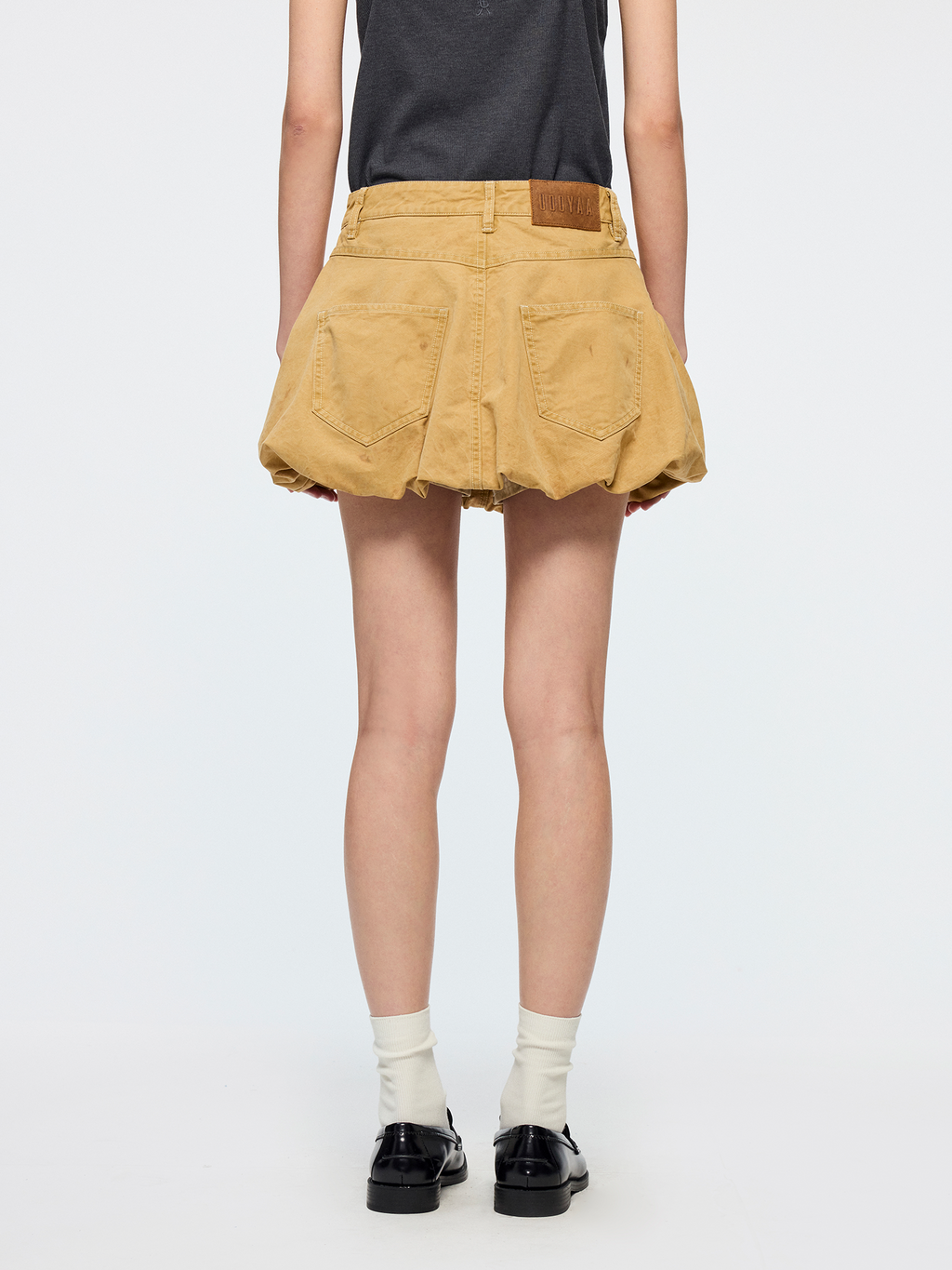 Hand tie dyed paperbag denim skirt