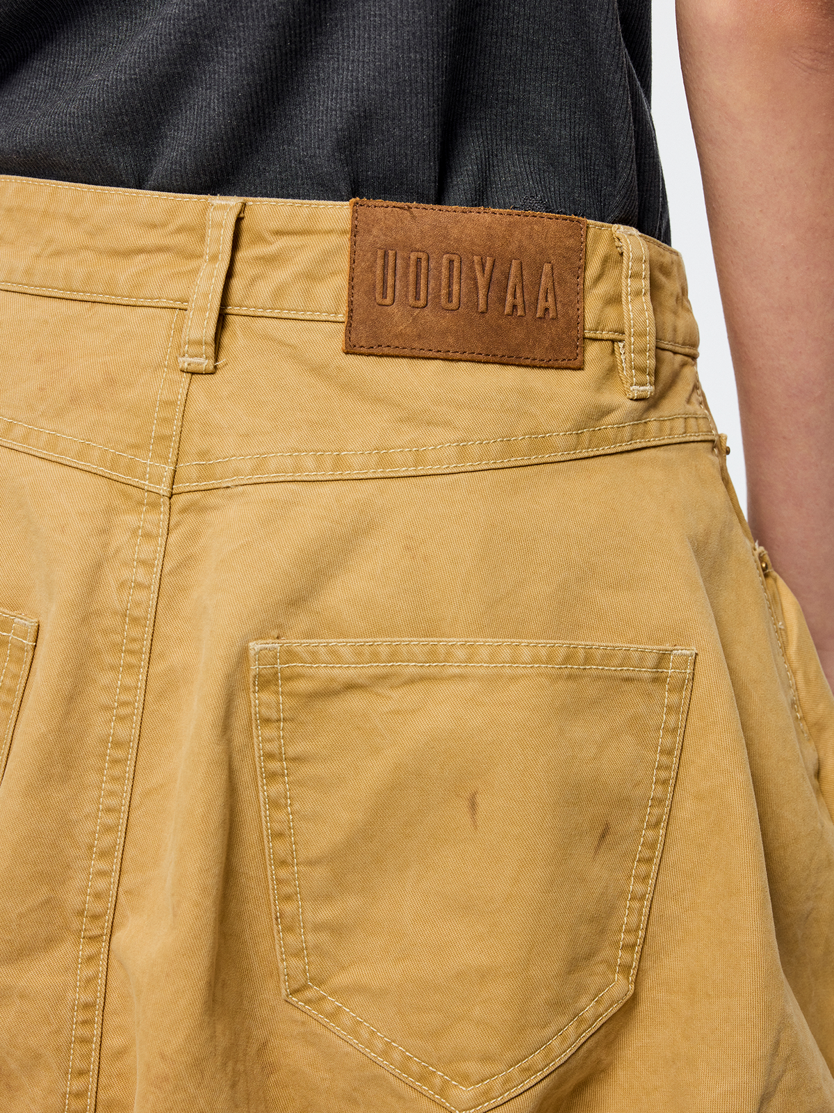 Hand tie dyed paperbag denim skirt