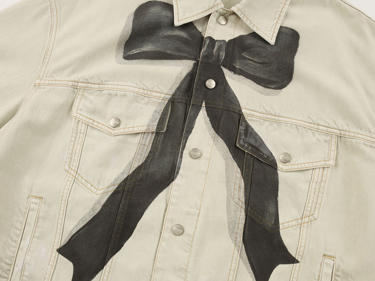 Oil painting bow denim jacket